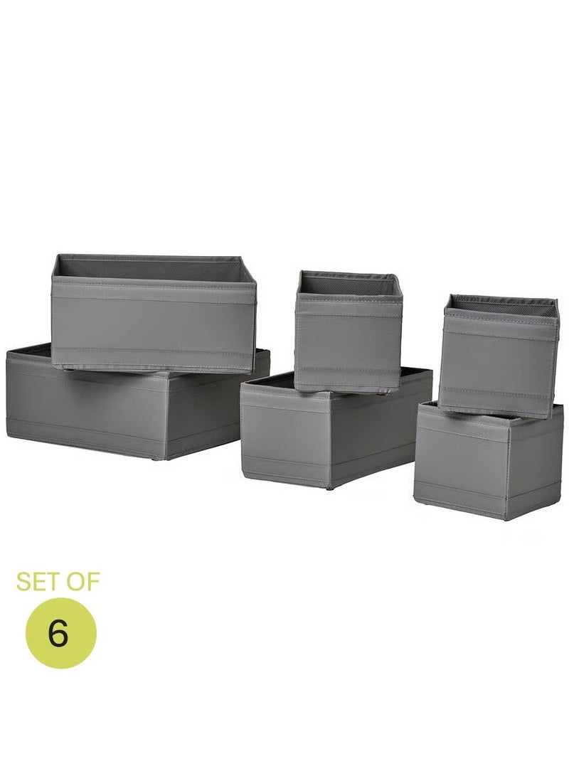 skubb Storage Box Set of 6, Organise Socks, Belts, Jewellery, Wardrobe, Chest of Drawers, Fabric 100% Polyester, Grey - Image 1