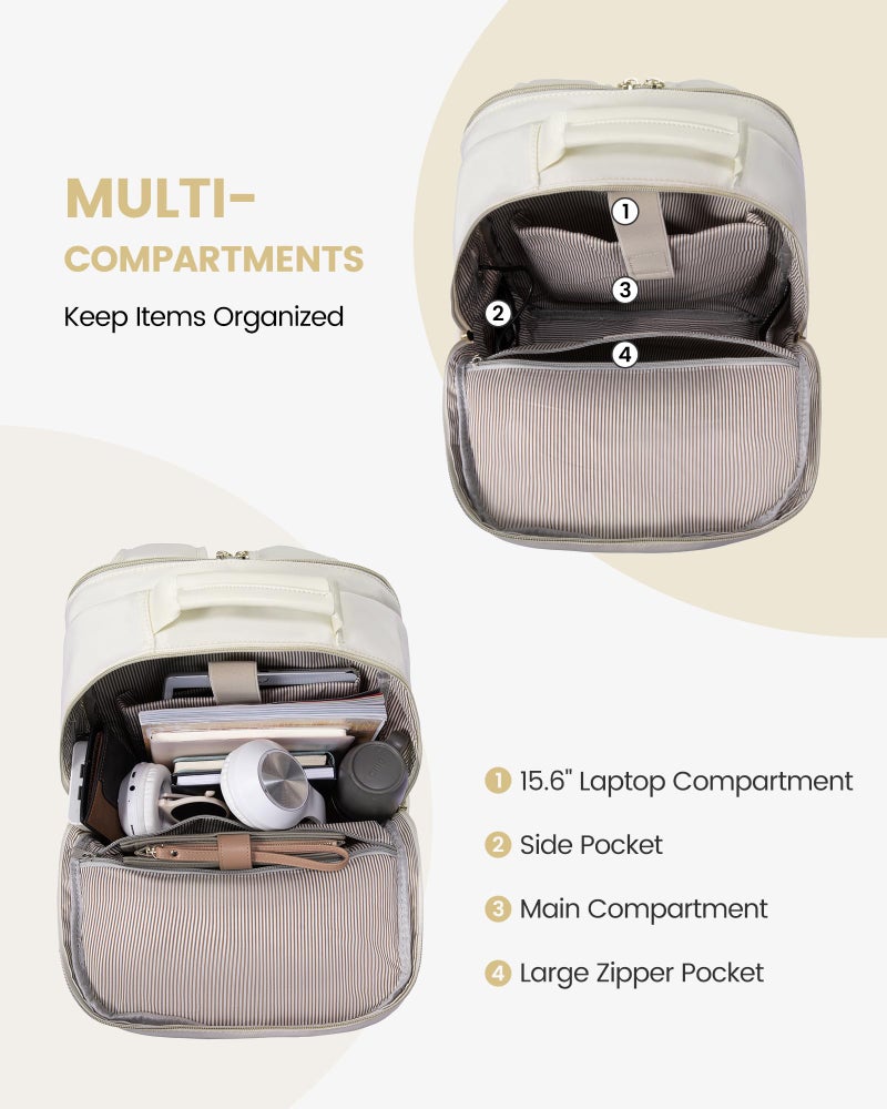 LOVEVOOK Laptop Backpack Purse for Women, Work Travel Computer Bags, College School Backpack for Student Girl, Quilted Casual Daypack with USB Port, Fit 15.6 Inch Laptop, Beige White - Image 2