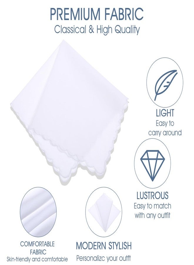 Dimeho 5 Pcs Handkerchiefs Cotton Scalloped Hankies for Men Women Pocket Square Towel White Suit Handkerchief Soft Hankies for Wedding Party Christmas Father's Day Gifts (11 Inches, White) - Image 3