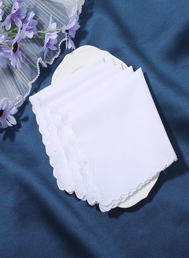 Dimeho 5 Pcs Handkerchiefs Cotton Scalloped Hankies for Men Women Pocket Square Towel White Suit Handkerchief Soft Hankies for Wedding Party Christmas Father's Day Gifts (11 Inches, White) - Image 5