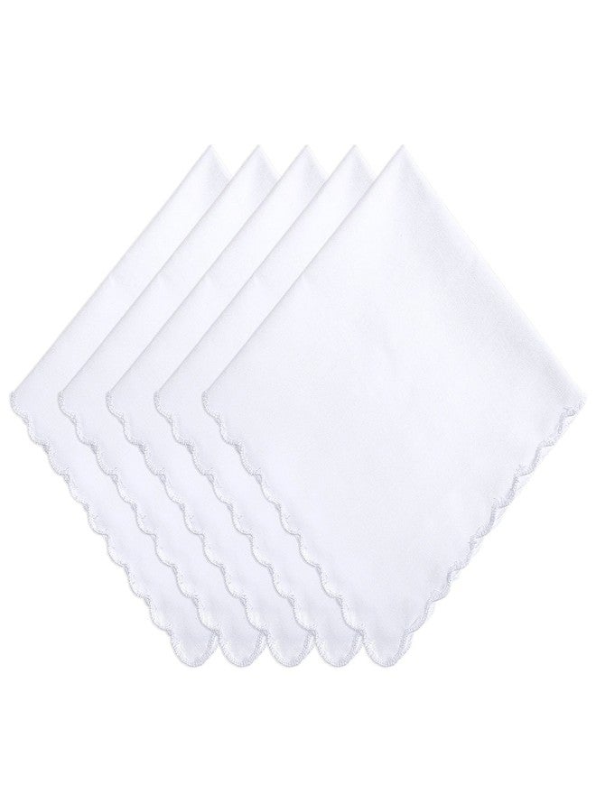 Dimeho 5 Pcs Handkerchiefs Cotton Scalloped Hankies for Men Women Pocket Square Towel White Suit Handkerchief Soft Hankies for Wedding Party Christmas Father's Day Gifts (11 Inches, White) - Image 1
