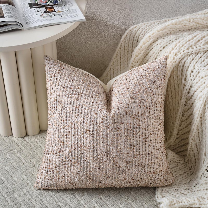 DEZENE Striped Throw Pillow Covers 24x24 Set of 2 Beige Textured Boucle Chic Morden Boho Accent Farmhouse Square Decorative Couch Pillow Covers for Home Decor Bed Sofa Living Room - Image 4