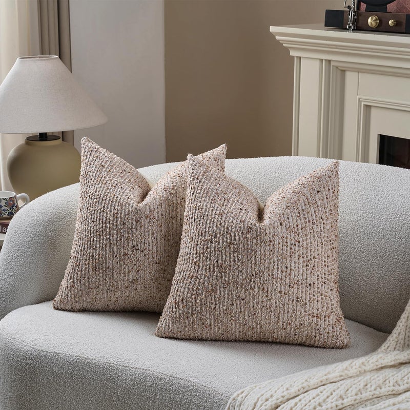 DEZENE Striped Throw Pillow Covers 24x24 Set of 2 Beige Textured Boucle Chic Morden Boho Accent Farmhouse Square Decorative Couch Pillow Covers for Home Decor Bed Sofa Living Room - Image 5