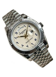 Chairman GENEVE Men's Silver Stainless Steel Wrist Watch, Day/Date with Beige Dial and Arabic Numbers 