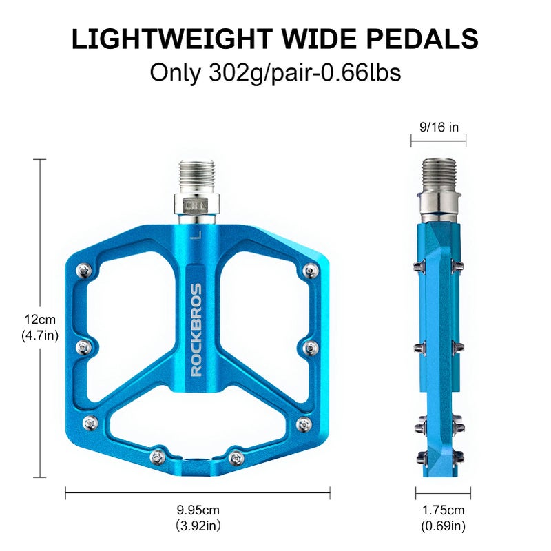 ROCKBROS Mountain Bike Pedals MTB Pedals Bicycle Flat Pedals Aluminum 9/16" Sealed Bearing Lightweight Platform for Road Mountain BMX MTB Bike - Image 2
