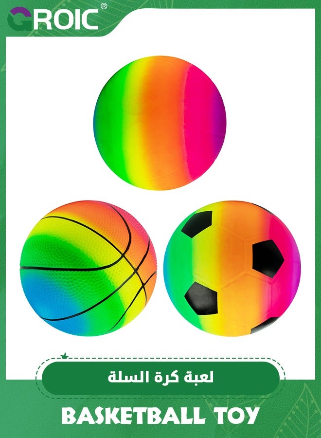 GROIC 3 Pcs Colorful Sports Balls Pack of 3,Football, Basketball, and Volleyball for Playground,Inflatable Multi-Sport Ball Set,Kids Outdoor Activities,Playground Balls - Image 1