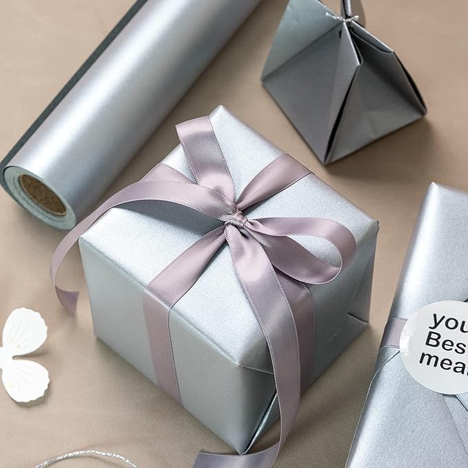 WRAPAHOLIC Solid Color Pearl Glossy Wrapping Paper,Silver Matte Gift Wrapping Paper - Perfect for Baby Shower,Party,Birthday,DIY Bouquet,Wedding(17in x 32.8ft Roll, 46 Sq. Ft) - Image 5