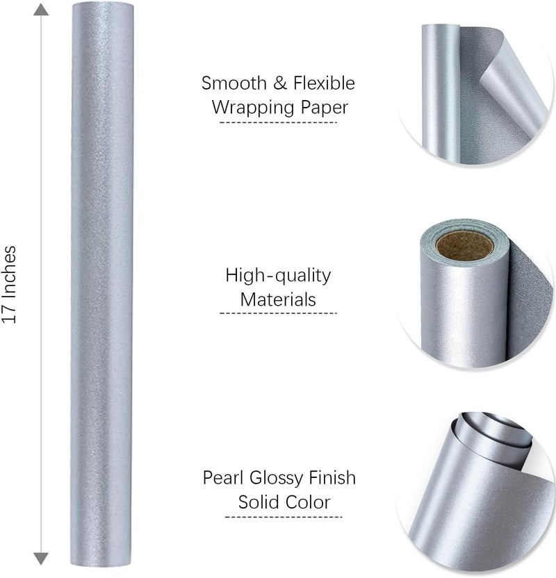WRAPAHOLIC Solid Color Pearl Glossy Wrapping Paper,Silver Matte Gift Wrapping Paper - Perfect for Baby Shower,Party,Birthday,DIY Bouquet,Wedding(17in x 32.8ft Roll, 46 Sq. Ft) - Image 3