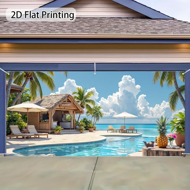 2D Flat Door Banner 400x180cm 157x71 Inch Large Fabric Outdoor Decoration Beach Paradise Bar Garage Door Banner Perfect For Autumn Celebrations Fall Festivals - Image 1