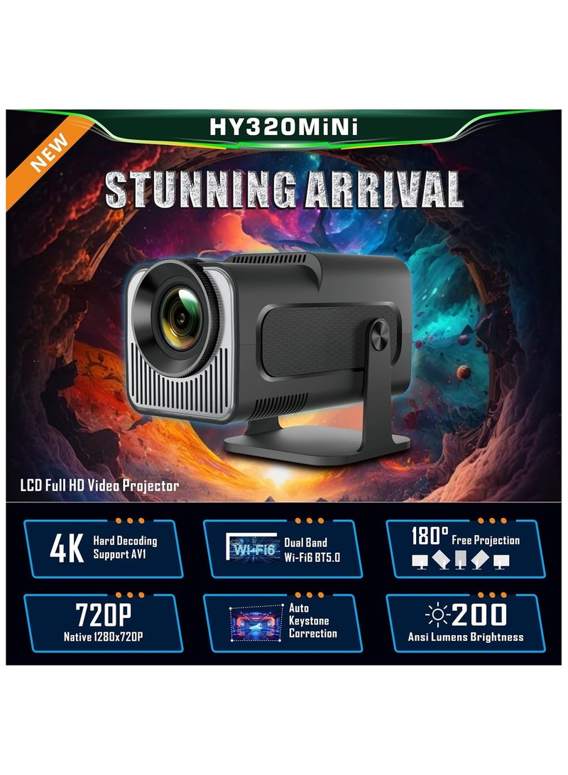 JAJEEK HY320 Mini Projector, Portable 1080P Projector with WiFi and Bluetooth, Smart Projector with Android 11, Auto Keystone Correction, 180° Rotatable Home Theater Projector for Phone/TV Stick, Black  - Image 3