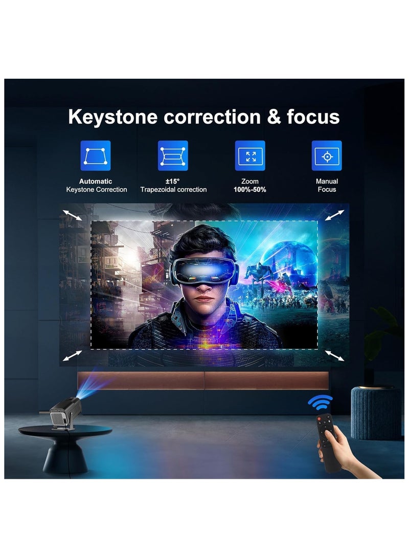 JAJEEK HY320 Mini Projector, Portable 1080P Projector with WiFi and Bluetooth, Smart Projector with Android 11, Auto Keystone Correction, 180° Rotatable Home Theater Projector for Phone/TV Stick, Black  - Image 4