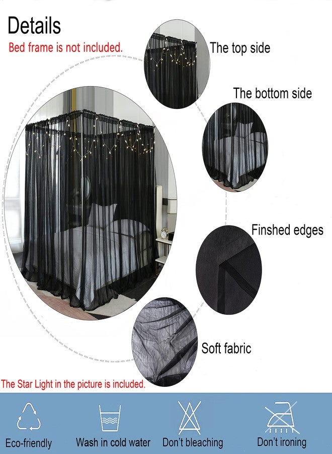 Akiky Canopy for Girls Room Bed Curtains Elegant Sheer Curtain for Twin Full Queen King Size Bed Drapes,8 Panels Canopies with Light,Room Décor(Full/Queen,Black) - Image 2