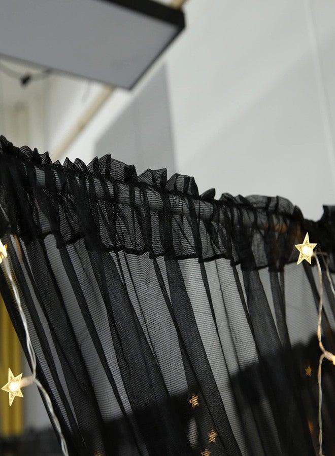 Akiky Canopy for Girls Room Bed Curtains Elegant Sheer Curtain for Twin Full Queen King Size Bed Drapes,8 Panels Canopies with Light,Room Décor(Full/Queen,Black) - Image 3