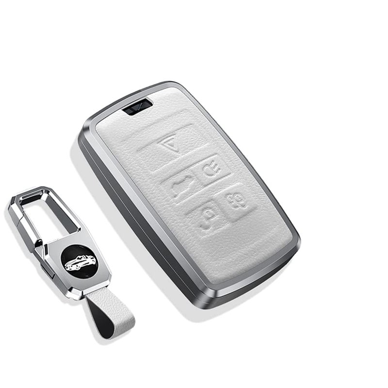 SANRILY 1pcs for Land Rover Key Fob Cover 2021 Keyless Remote Key Case Shell for Range Rover Sport Jaguar XF Leather Key Ring White - Image 3