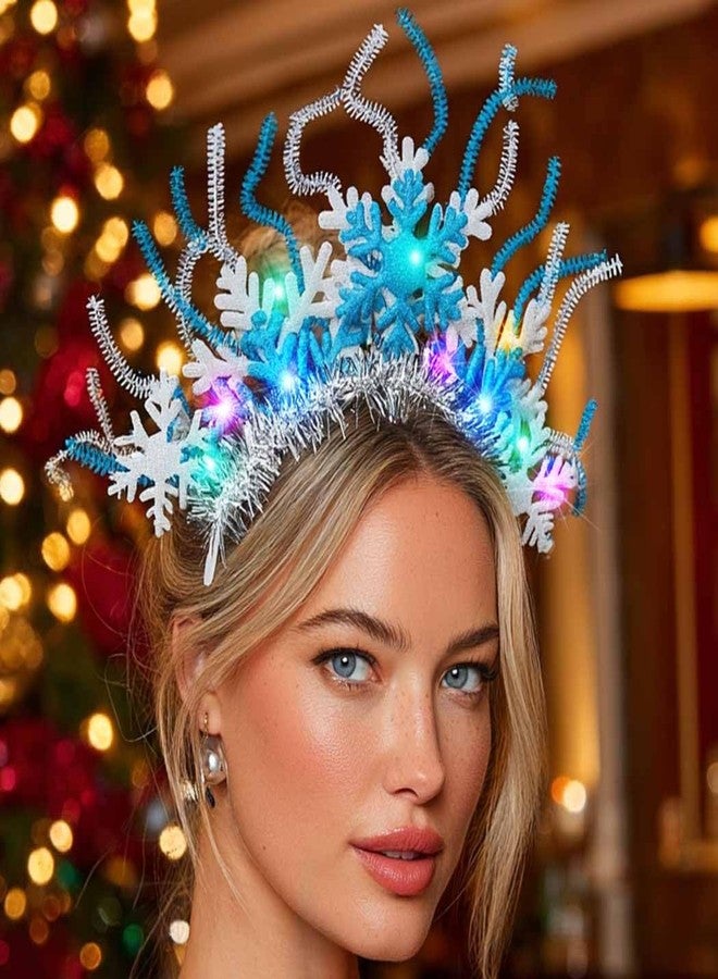 يان طوق رأس يان على شكل ندفة ثلجية مضيئة مزينة بالترتر اللامع، إكسسوارات مثالية لعيد الميلاد للنساء - Image 1