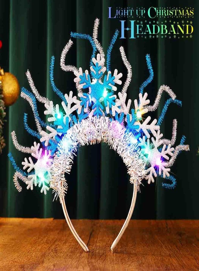 يان طوق رأس يان على شكل ندفة ثلجية مضيئة مزينة بالترتر اللامع، إكسسوارات مثالية لعيد الميلاد للنساء - Image 2