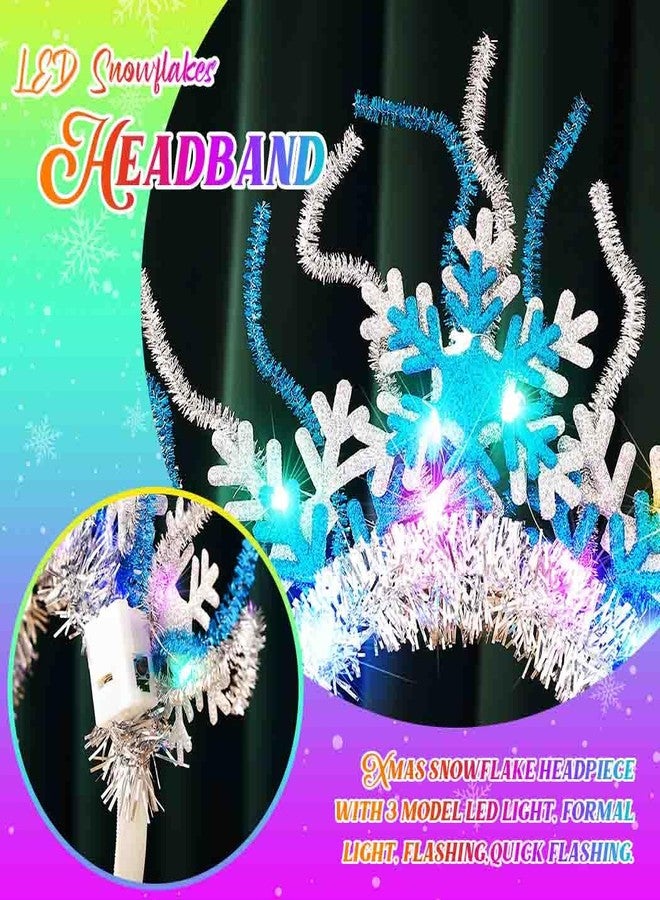 يان طوق رأس يان على شكل ندفة ثلجية مضيئة مزينة بالترتر اللامع، إكسسوارات مثالية لعيد الميلاد للنساء - Image 5