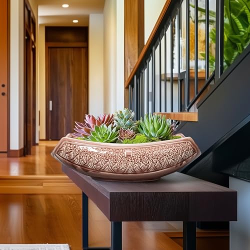 Teagas Large Bonsai Pots - 18 Inch Ceramic Succulent Pots with Drainage Hole, Bonsai Planter for Indoor Outdoor Plants, Ceramic Flower Pot, Decorative Plant Pot, Home Decor, Birthday Gifts, Red-Brown - Image 5
