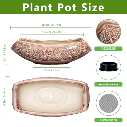 Teagas Large Bonsai Pots - 18 Inch Ceramic Succulent Pots with Drainage Hole, Bonsai Planter for Indoor Outdoor Plants, Ceramic Flower Pot, Decorative Plant Pot, Home Decor, Birthday Gifts, Red-Brown - Image 2