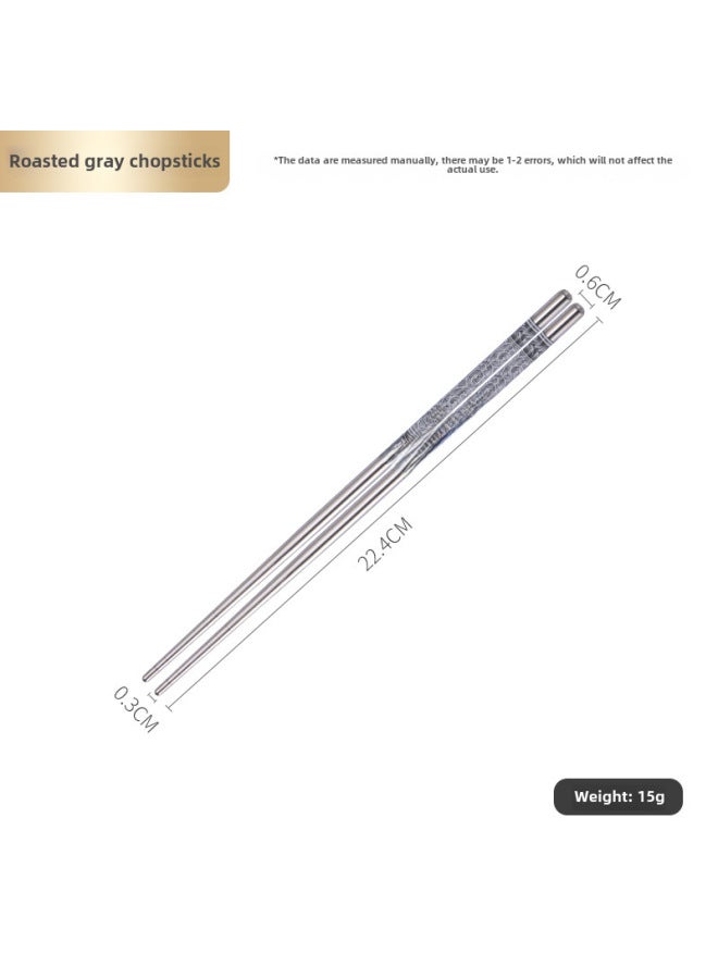 Wholesale Stainless Steel Chopsticks Heat Insulated Light Body Round Chopsticks Laser Logo Chopsticks Household Wholesale Canteen Korean Chopsticks-Specifications:Gray Printed Chopsticks  - Image 1
