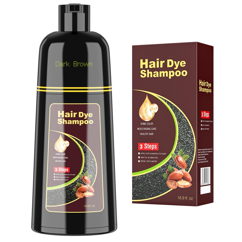 BELEZALIB Dark Brown Hair Dye Shampoo for Woman & Man, Argan Hair Color Shampoo 3 in 1, Semi-Permanent Gray Hair Coverage, Mild Formula, Lasts 30 Days(16.90 oz) - Image 1
