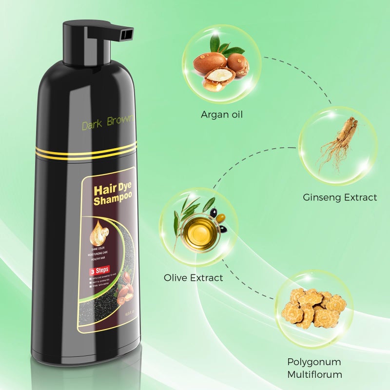 BELEZALIB Dark Brown Hair Dye Shampoo for Woman & Man, Argan Hair Color Shampoo 3 in 1, Semi-Permanent Gray Hair Coverage, Mild Formula, Lasts 30 Days(16.90 oz) - Image 4