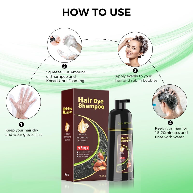 BELEZALIB Dark Brown Hair Dye Shampoo for Woman & Man, Argan Hair Color Shampoo 3 in 1, Semi-Permanent Gray Hair Coverage, Mild Formula, Lasts 30 Days(16.90 oz) - Image 3