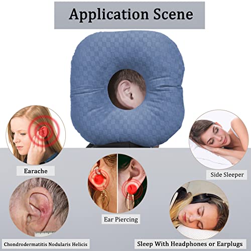 Wuronsa Ear Piercing Pillow for Side Sleepers, Pillow with an Ear Hole for CNH and Ear Pain Ear Inflammation Pressure Sores, O-Shaped Side Sleeping Pillow, Ear Guard Pillow (Blue) - Image 2