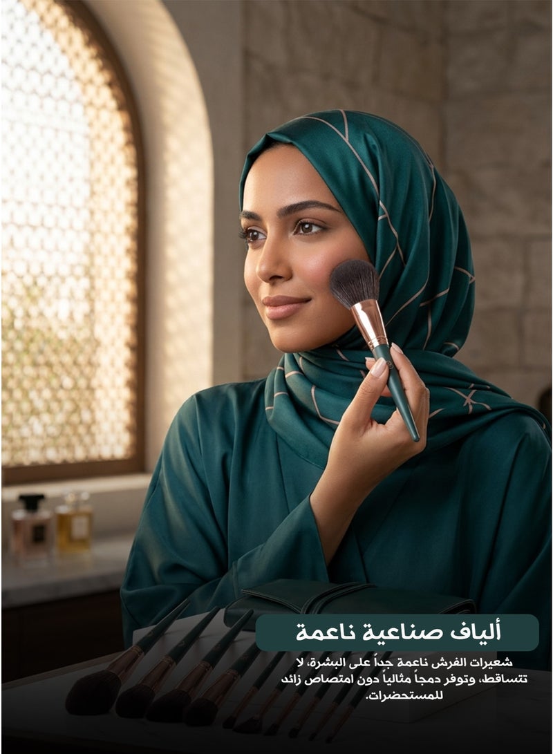سدم شايني مجموعة فرش مكياج نباتية  مكونة من 10 فرشاة مع حقيبة سفر من الجلد– فرش خالية من القسوة لمكياج مثالي_ طقم فرش مكياج احترافي_فرش مكياج ناعمة_طقم فرش_فرش مكياج للوجه والعين - Image 3