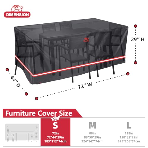 Turtle Life Patio Furniture Sets Cover, Heavy Duty Rectangular Durable Waterproof Outdoor UV Resistant Anti-Fading Dining Table Chairs Furniture Cover, Black, 72"L x 44"W x 29"H - Image 2