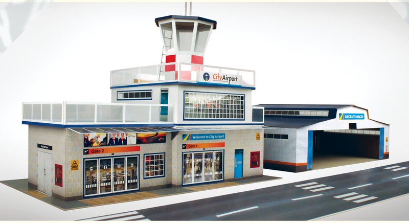 The CityBuilder Airport & Hanger Cardboard Model Making Kit - O Scale Model Railroad Building - Image 3