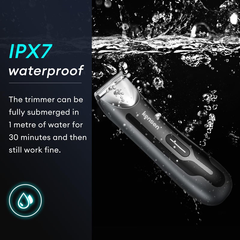 kensen Body Hair Trimmer for Men, kensen Electric Groin Hair Trimmer, Rechargeable Body Groomer, Replaceable Ceramic Blade Heads, IPX7 Waterproof Wet/Dry Clippers, Male Pubic Hair Hygiene Razor - Image 4