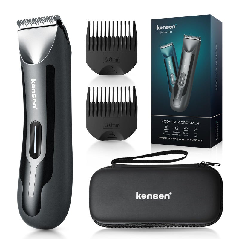 kensen Body Hair Trimmer for Men, kensen Electric Groin Hair Trimmer, Rechargeable Body Groomer, Replaceable Ceramic Blade Heads, IPX7 Waterproof Wet/Dry Clippers, Male Pubic Hair Hygiene Razor - Image 1