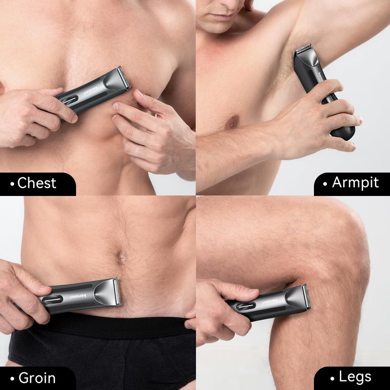 kensen Body Hair Trimmer for Men, kensen Electric Groin Hair Trimmer, Rechargeable Body Groomer, Replaceable Ceramic Blade Heads, IPX7 Waterproof Wet/Dry Clippers, Male Pubic Hair Hygiene Razor - Image 3