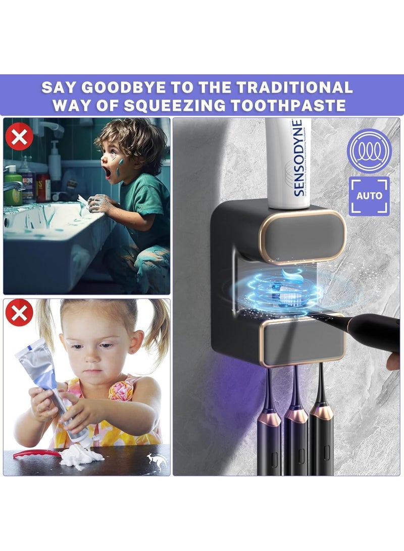 TRASSLE Automatic Toothpaste Dispenser, Toothbrush Sterilizer Holder, Wall Mounted Electric Toothpaste Dispenser with 3 Toothpaste Slots, Bathroom Toothpaste Dispenser for Kids and Adults - Image 4