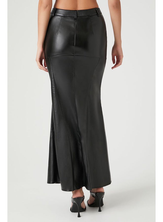 FOREVER 21 تنورة ماكسي على شكل حورية البحر من الجلد الصناعي - Image 3