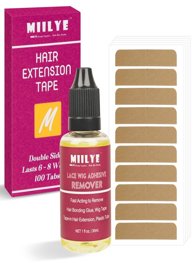 MIILYE Hair Extension Replacement Tape 100 Tabs with Remover, Double Sided, 6+ Weeks Hold Time, No Residue, Tape-ins-Extension Reinstallation - Image 1