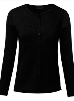 Gothden Women Basic Lightweight Button Down Crewneck Cardigan Jumper Black  - Image 1