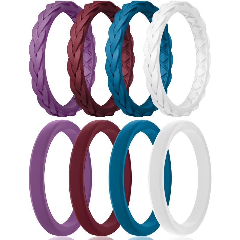 Egnaro Women's Wedding Bands, Silicone Thin and Stackable Rubber Engagement Ring, Variety Multipack With Breathable Grooves Workout Accessories - Image 1