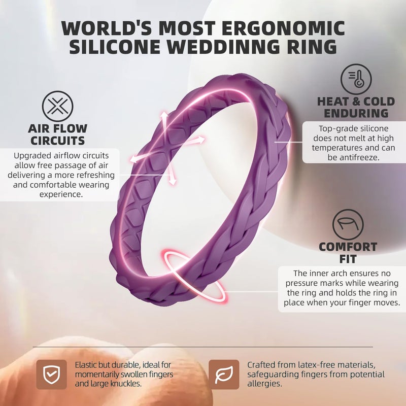 Egnaro Women's Wedding Bands, Silicone Thin and Stackable Rubber Engagement Ring, Variety Multipack With Breathable Grooves Workout Accessories - Image 2