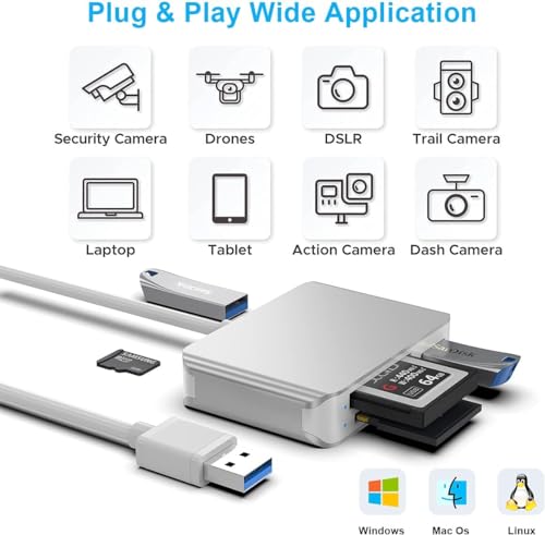 Rocketek XQD/SD/Micro SD Card Reader, Memory Multi-Card Reader/Writer/Adapter with 2 USB3.0 Port, Support Sony G/M Series Lexar 2933x/1400x USB Mark XQD Card, SD/SDHC/TF Card for Windows/Linux/Mac OS/Vista - Image 4