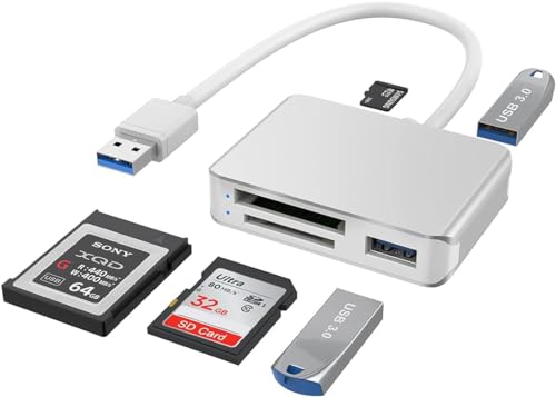 Rocketek XQD/SD/Micro SD Card Reader, Memory Multi-Card Reader/Writer/Adapter with 2 USB3.0 Port, Support Sony G/M Series Lexar 2933x/1400x USB Mark XQD Card, SD/SDHC/TF Card for Windows/Linux/Mac OS/Vista - Image 1
