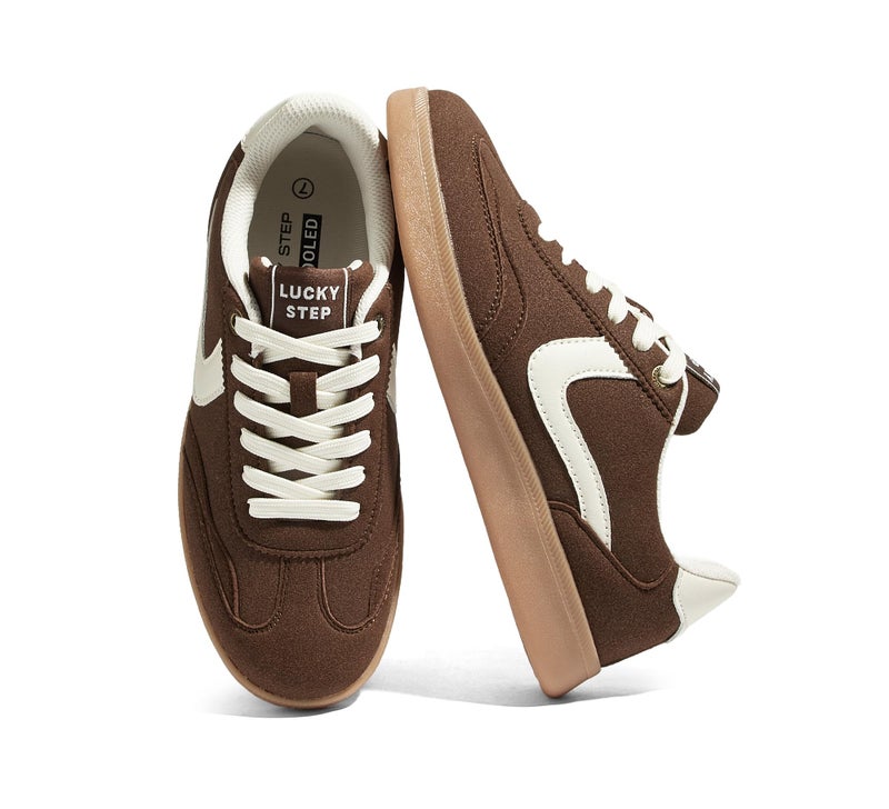 LUCKY STEP Women's Classic Fashion Casual Sneakers Skate Shoes No Slip Lace Up Walking Shoes(10 M US Brown) - Image 1