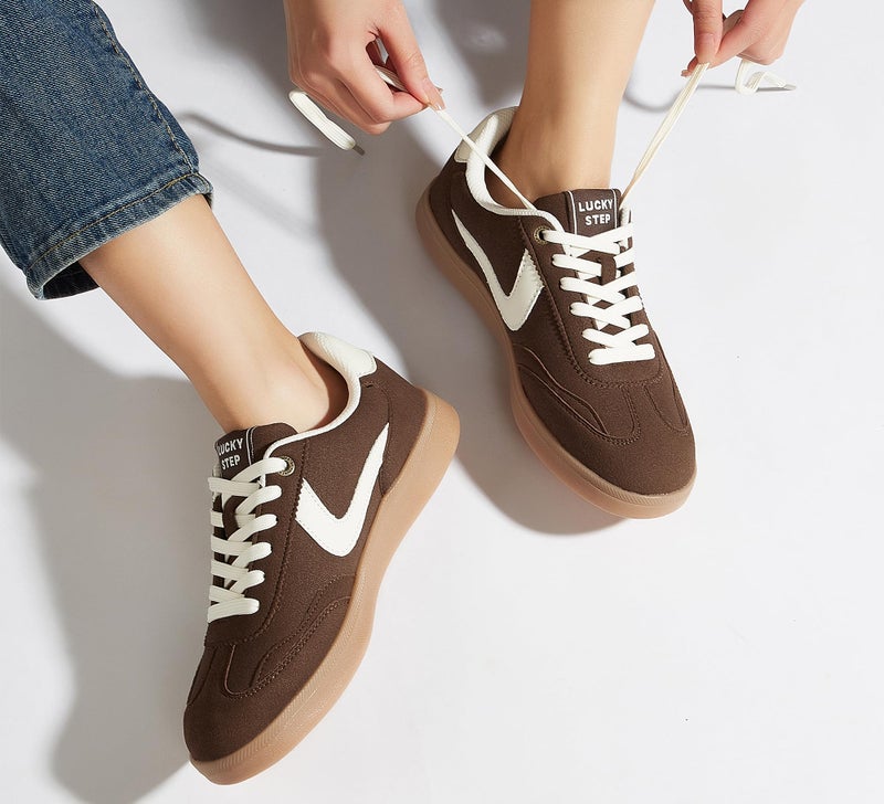 LUCKY STEP Women's Classic Fashion Casual Sneakers Skate Shoes No Slip Lace Up Walking Shoes(10 M US Brown) - Image 3