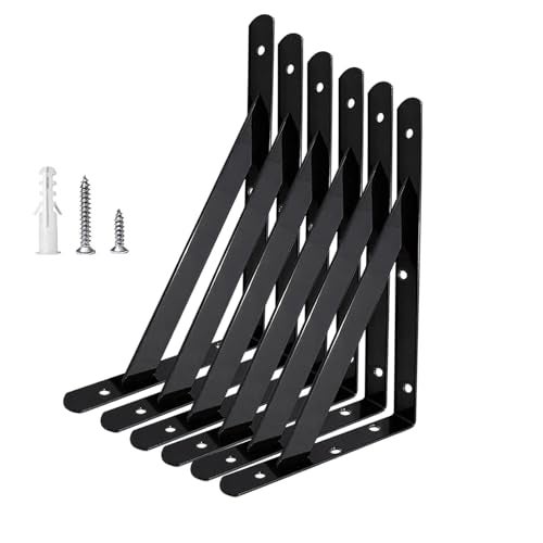 Medach Heavy Duty Shelf Brackets 10 in X 6 in for 4 6 8 12 16 20 Inch Black PowderCoated Shelf Brackets Wall Mount Floating Shelf Bracket 4 Pack L Brackets for Wood - Image 1