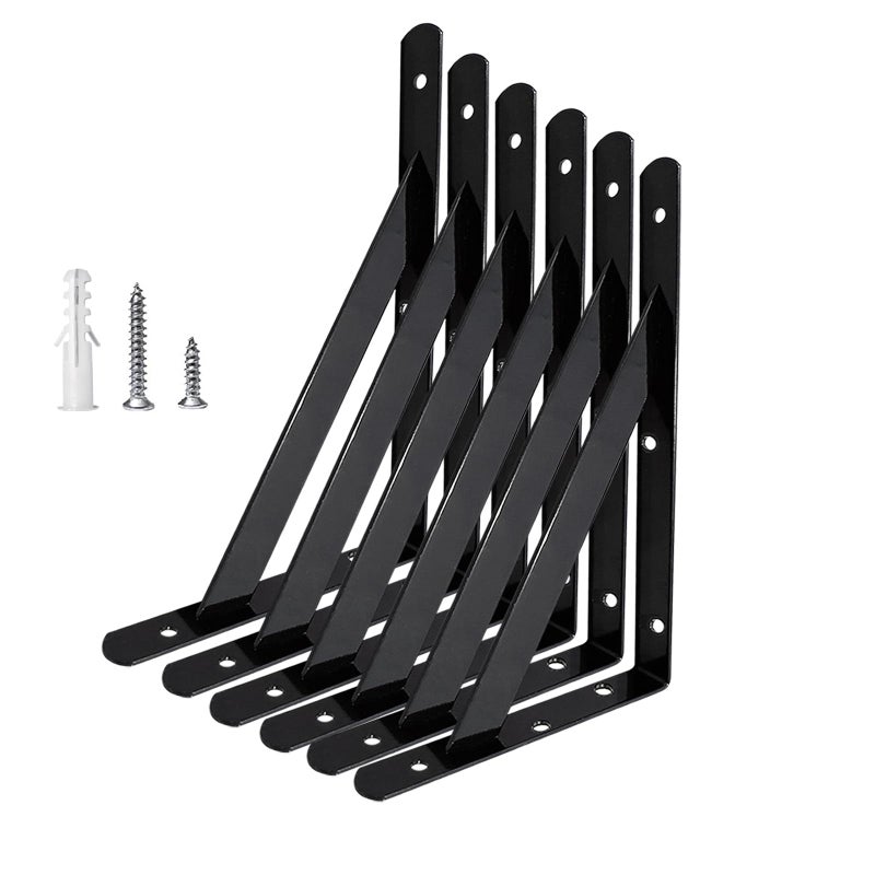 Medach Heavy Duty Shelf Brackets 10 in X 6 in for 4 6 8 12 16 20 Inch Black PowderCoated Shelf Brackets Wall Mount Floating Shelf Bracket 4 Pack L Brackets for Wood - Image 2