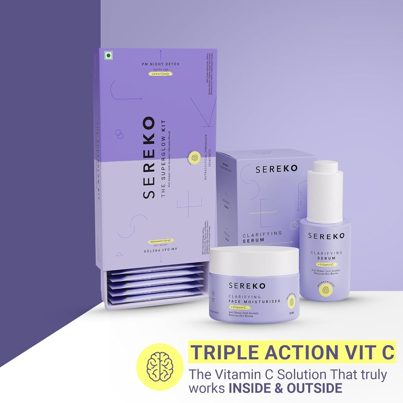 Sereko Advanced Active Vitamin C Skin Regime Kit Combo 50X Vitamin C Face Moisturiser 50 ml Clarifying Serum 30 ml Super Glow Collagen Powder 30 Sachet x 4g - Image 2
