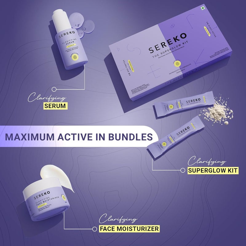 Sereko Advanced Active Vitamin C Skin Regime Kit Combo 50X Vitamin C Face Moisturiser 50 ml Clarifying Serum 30 ml Super Glow Collagen Powder 30 Sachet x 4g - Image 5