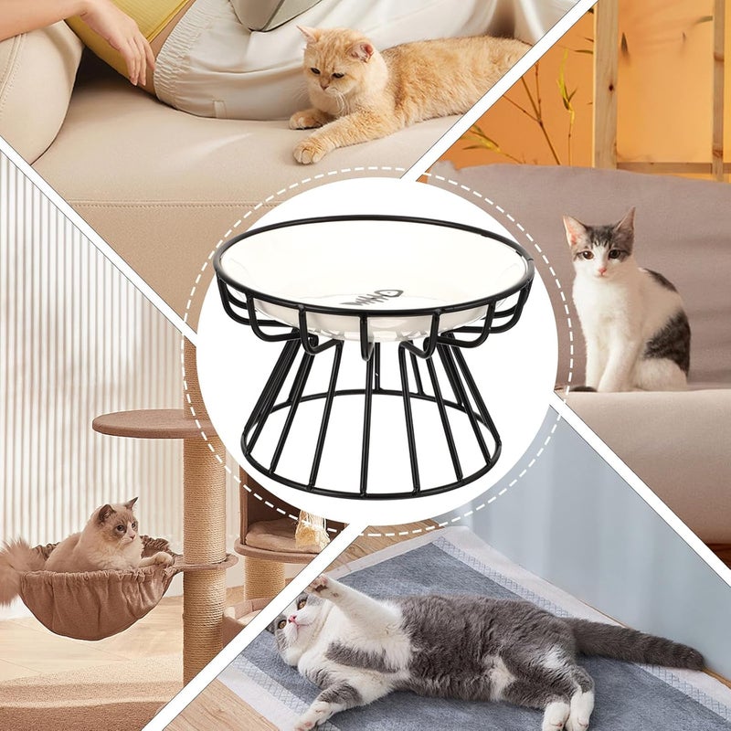 Elevated Cat Food Bowl and Dog Water Container Set with Black Iron Rack, Ceramic Raised Feeding Bowl with Neck Protection and Anti-Spill Design, Suitable for Indoor Cats and Dogs - Image 5