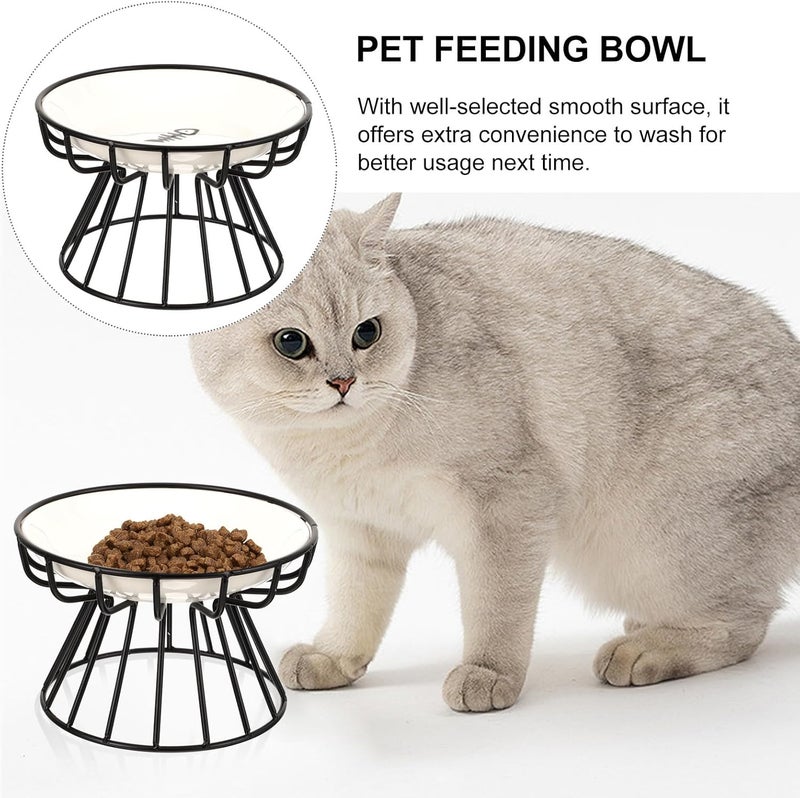 Elevated Cat Food Bowl and Dog Water Container Set with Black Iron Rack, Ceramic Raised Feeding Bowl with Neck Protection and Anti-Spill Design, Suitable for Indoor Cats and Dogs - Image 3